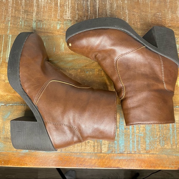 TOPSHOP Brown Leather Heeled Ankle Boots size 36 - Picture 5 of 8